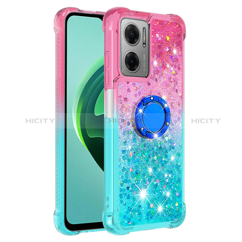 Custodia Silicone Cover Morbida Bling-Bling con Anello Supporto S02 per Xiaomi Redmi 11 Prime 5G