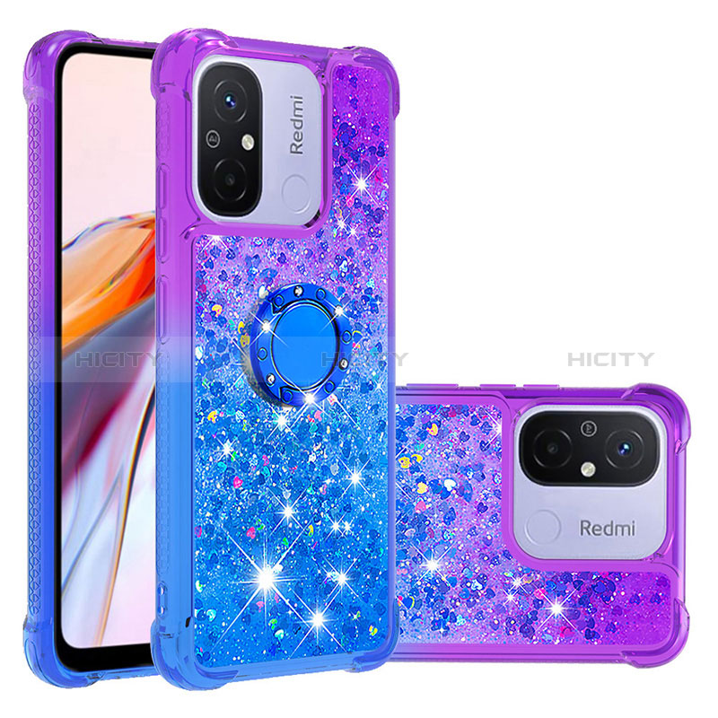 Custodia Silicone Cover Morbida Bling-Bling con Anello Supporto S02 per Xiaomi Redmi 11A 4G Viola