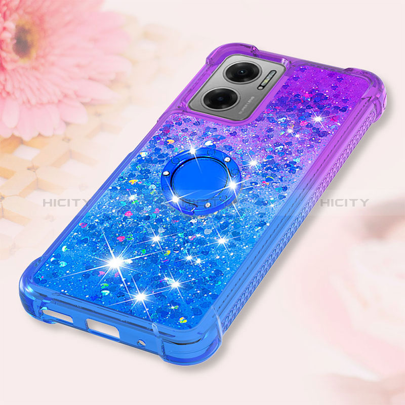 Custodia Silicone Cover Morbida Bling-Bling con Anello Supporto S02 per Xiaomi Redmi Note 11E 5G