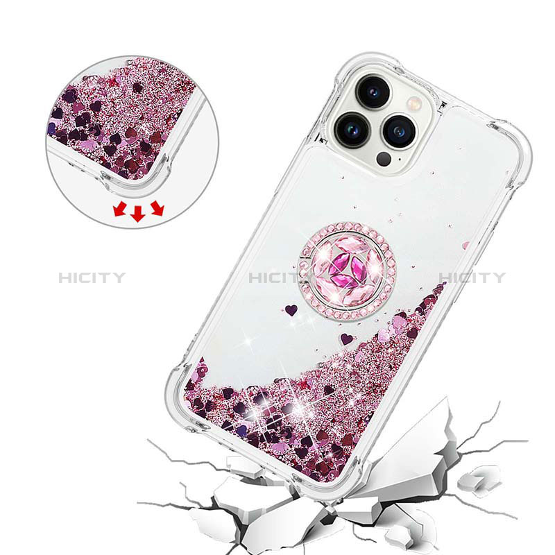 Custodia Silicone Cover Morbida Bling-Bling con Anello Supporto S03 per Apple iPhone 13 Pro