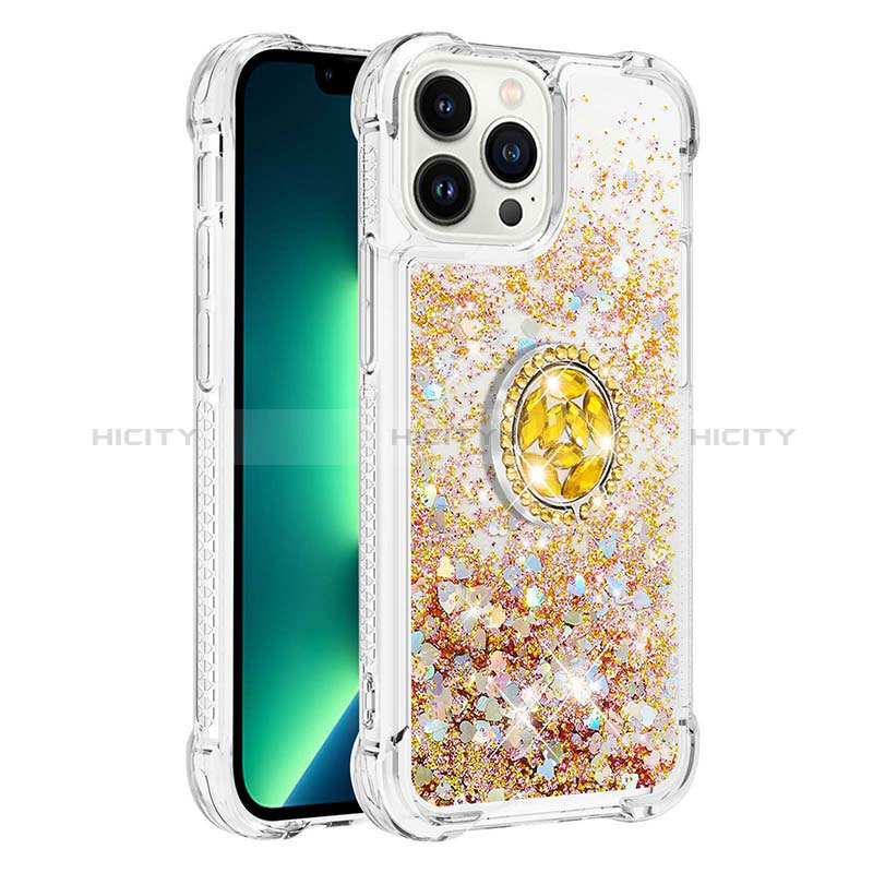 Custodia Silicone Cover Morbida Bling-Bling con Anello Supporto S03 per Apple iPhone 13 Pro