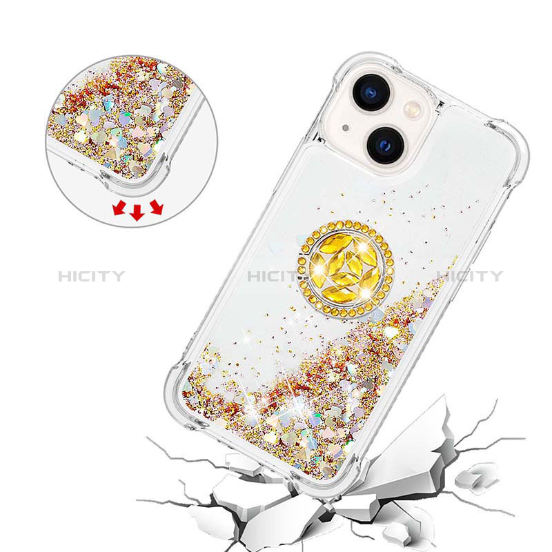 Custodia Silicone Cover Morbida Bling-Bling con Anello Supporto S03 per Apple iPhone 14