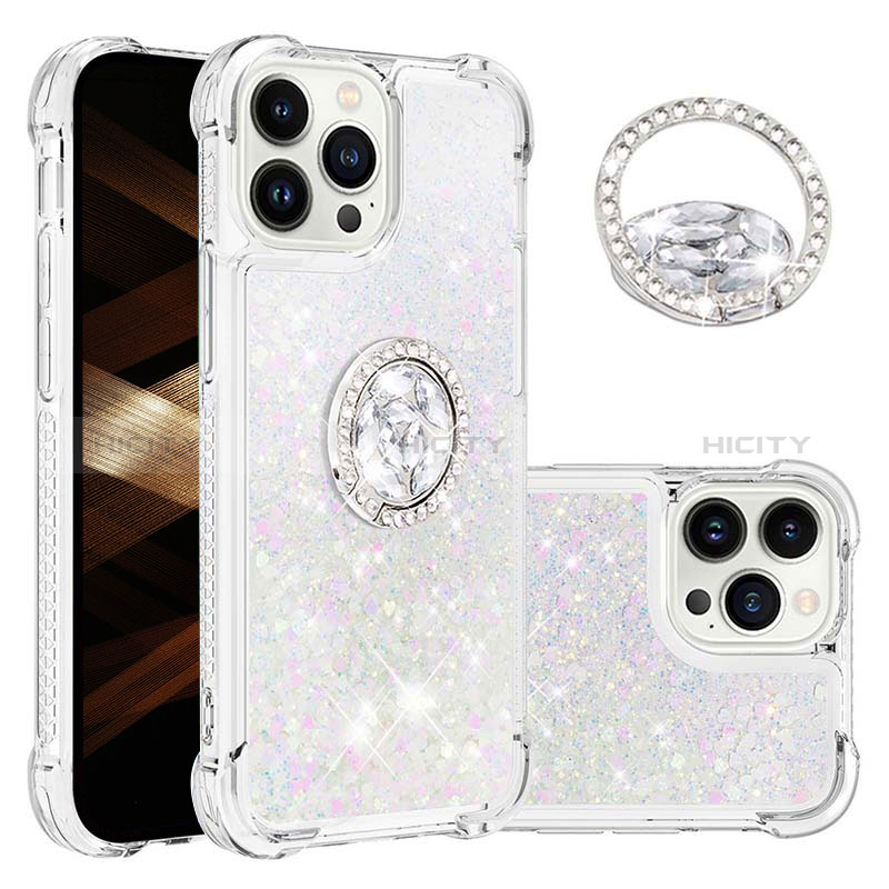 Custodia Silicone Cover Morbida Bling-Bling con Anello Supporto S03 per Apple iPhone 14 Pro Max