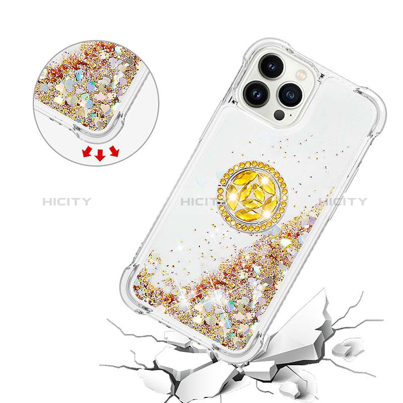 Custodia Silicone Cover Morbida Bling-Bling con Anello Supporto S03 per Apple iPhone 14 Pro Max