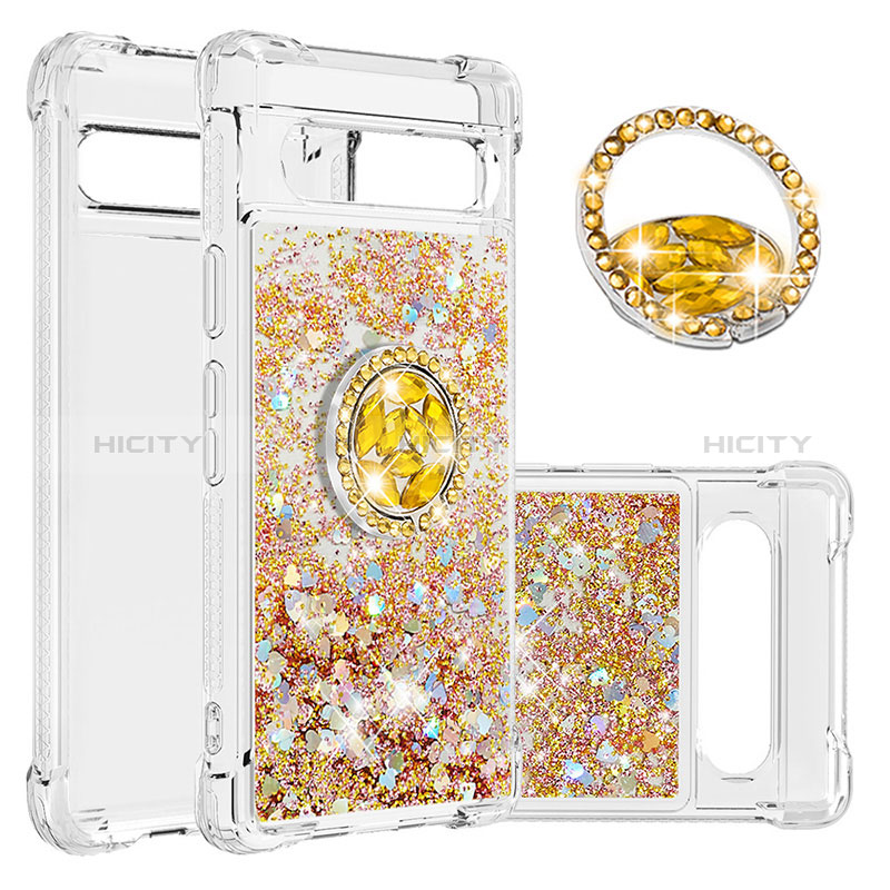 Custodia Silicone Cover Morbida Bling-Bling con Anello Supporto S03 per Google Pixel 7a 5G