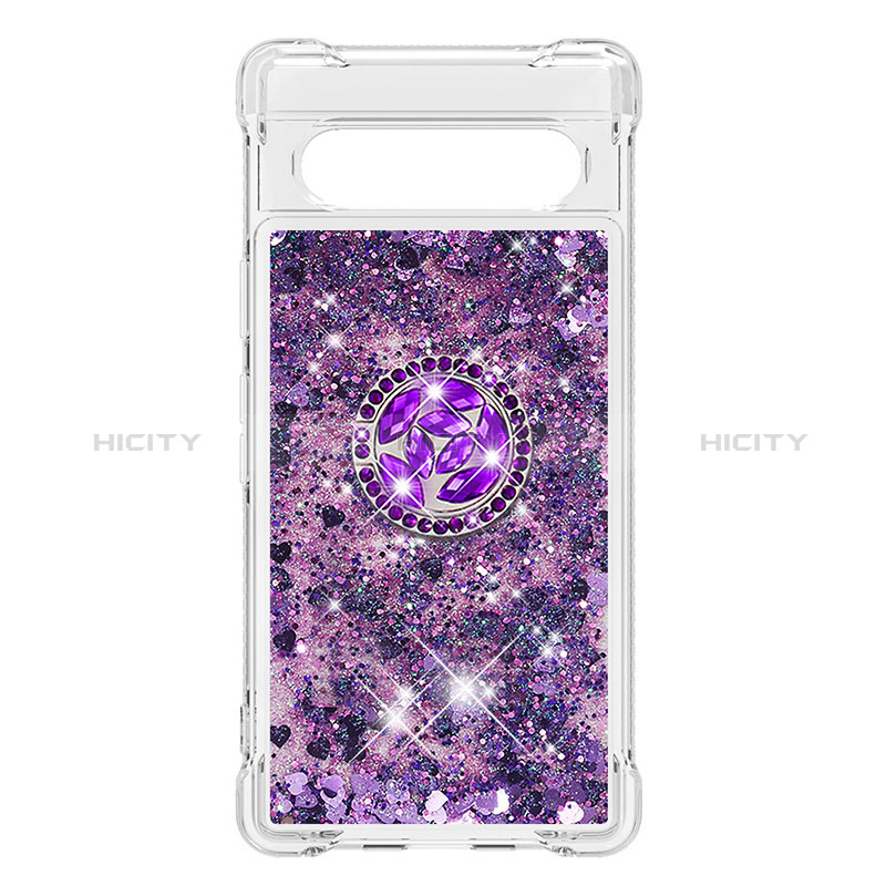 Custodia Silicone Cover Morbida Bling-Bling con Anello Supporto S03 per Google Pixel 7a 5G Viola