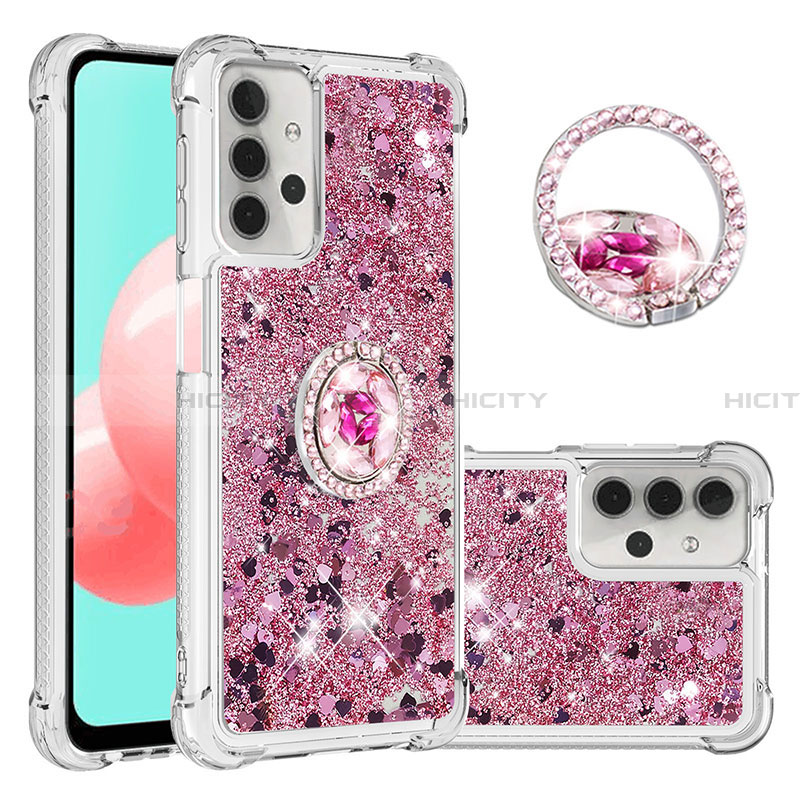 Custodia Silicone Cover Morbida Bling-Bling con Anello Supporto S03 per Samsung Galaxy A32 4G