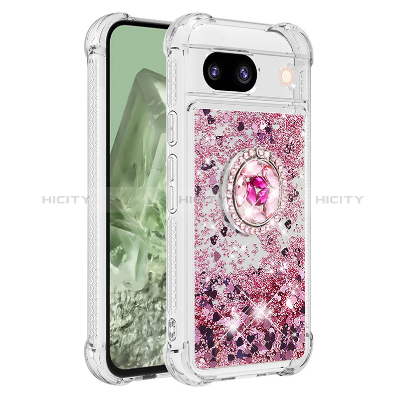 Custodia Silicone Cover Morbida Bling-Bling con Anello Supporto YB1 per Google Pixel 8a 5G Lavanda