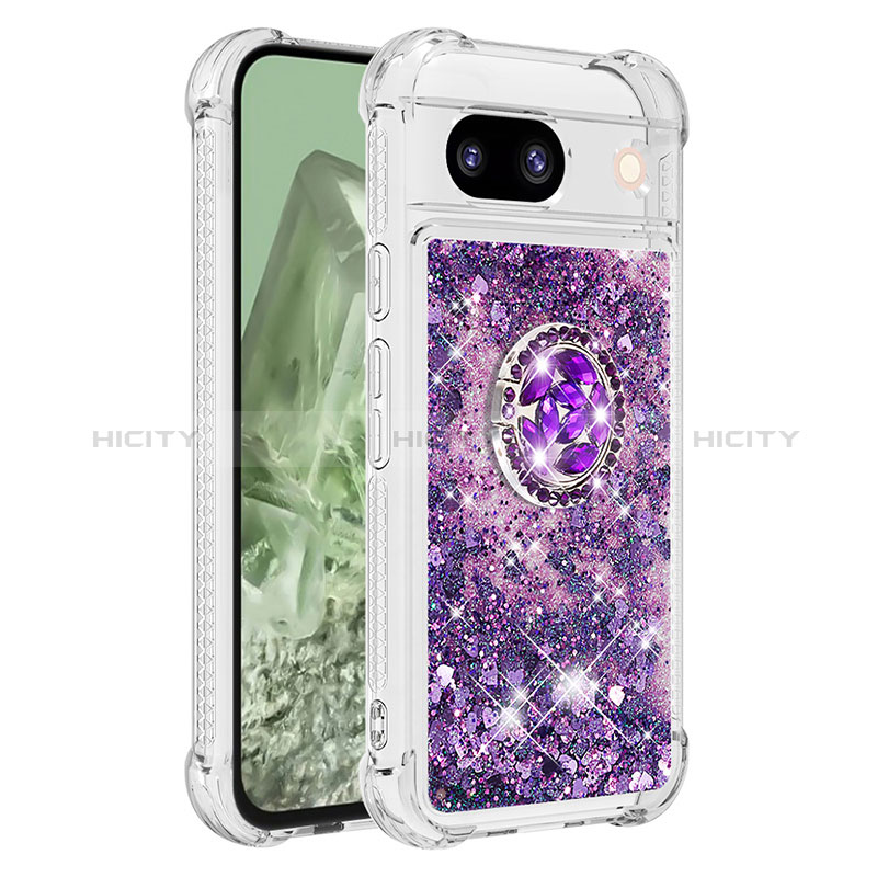 Custodia Silicone Cover Morbida Bling-Bling con Anello Supporto YB1 per Google Pixel 8a 5G Viola