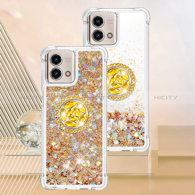 Custodia Silicone Cover Morbida Bling-Bling con Anello Supporto YB1 per Motorola Moto G Stylus (2023) 5G Oro