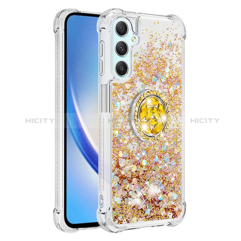 Custodia Silicone Cover Morbida Bling-Bling con Anello Supporto YB1 per Samsung Galaxy A24 4G Oro