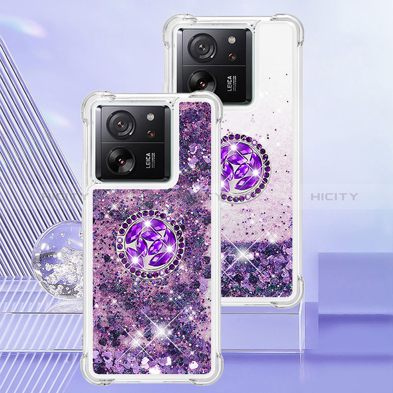 Custodia Silicone Cover Morbida Bling-Bling con Anello Supporto YB1 per Xiaomi Mi 13T 5G Viola