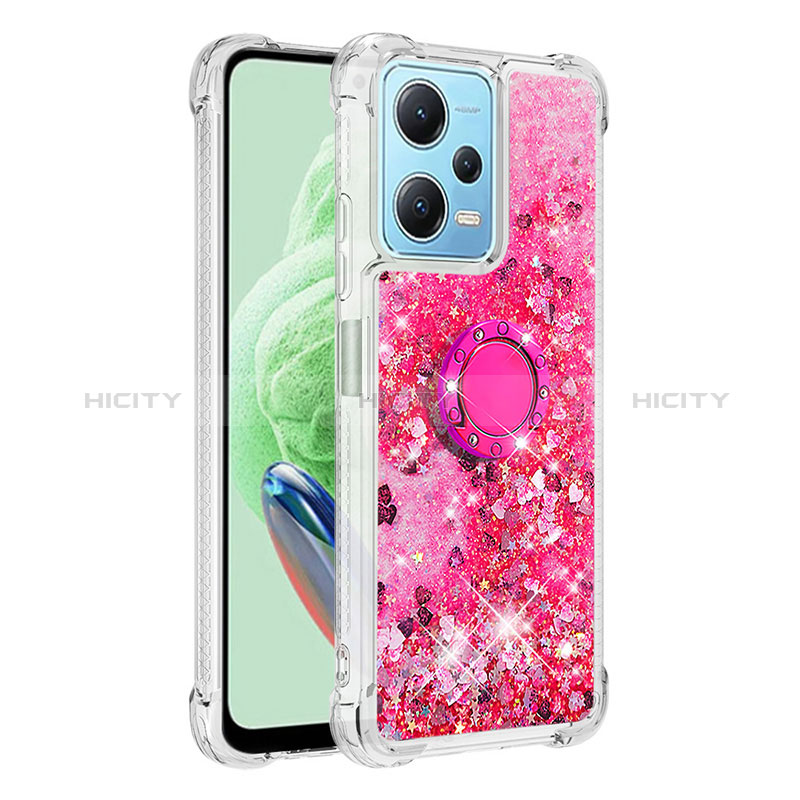 Custodia Silicone Cover Morbida Bling-Bling con Anello Supporto YB1 per Xiaomi Redmi Note 12 5G Rosa Caldo