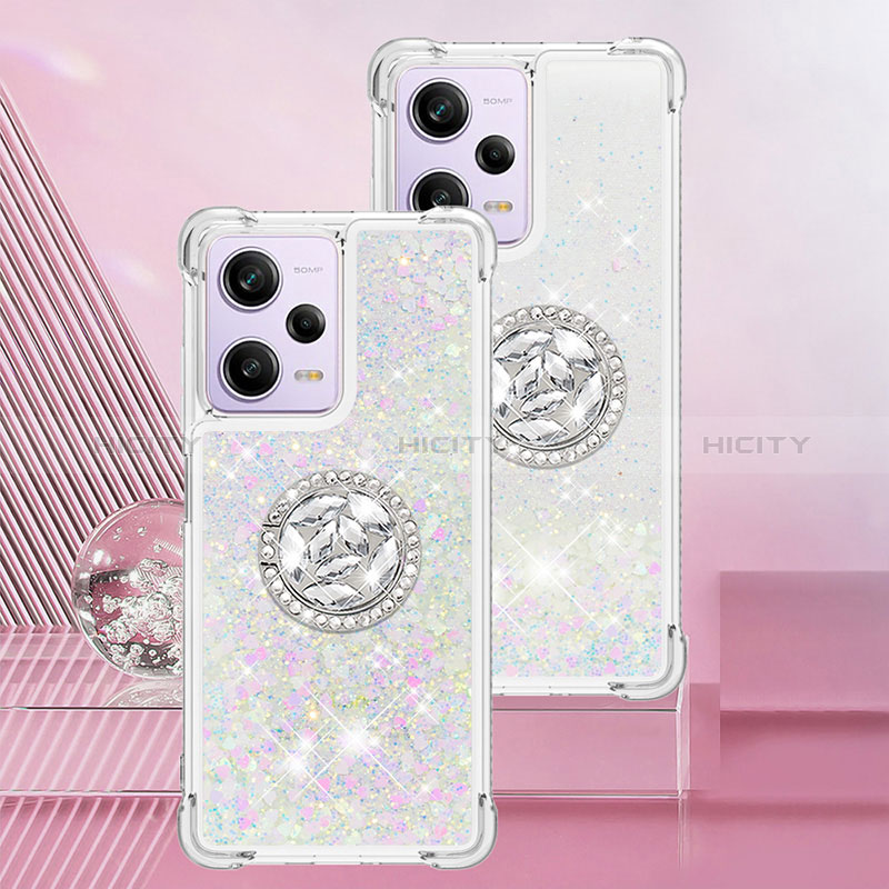 Custodia Silicone Cover Morbida Bling-Bling con Anello Supporto YB1 per Xiaomi Redmi Note 12 Pro 5G Argento