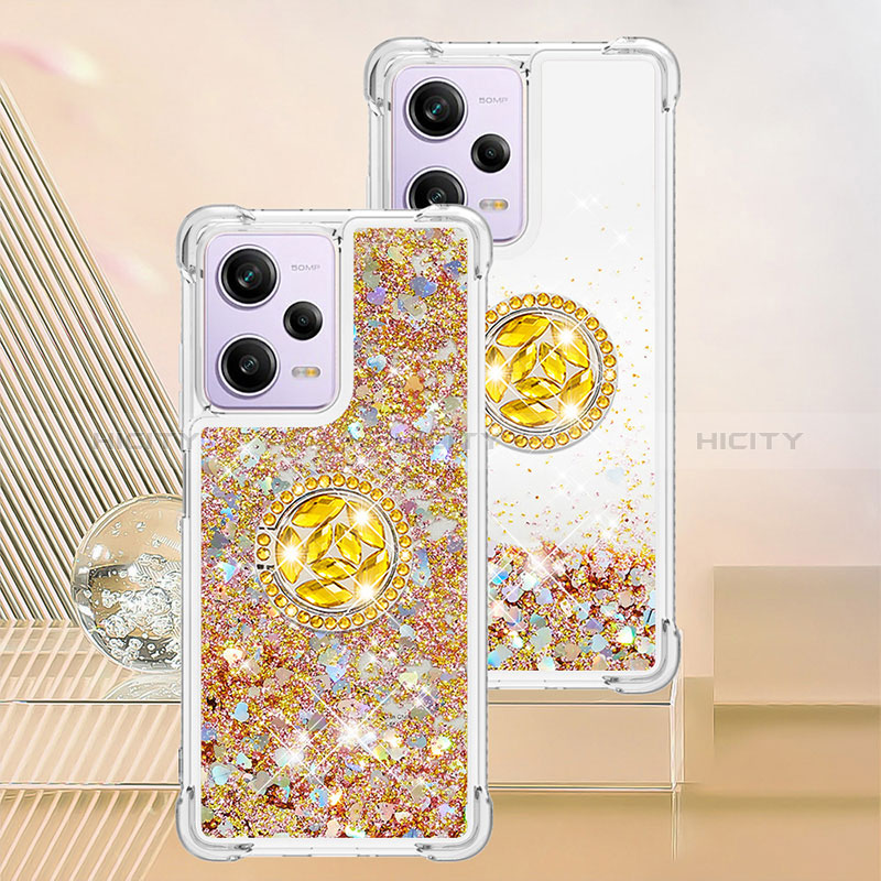 Custodia Silicone Cover Morbida Bling-Bling con Anello Supporto YB1 per Xiaomi Redmi Note 12 Pro 5G Oro