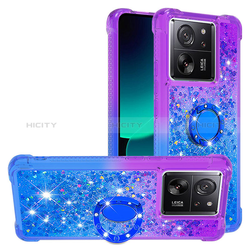 Custodia Silicone Cover Morbida Bling-Bling con Anello Supporto YB2 per Xiaomi Mi 13T Pro 5G Viola