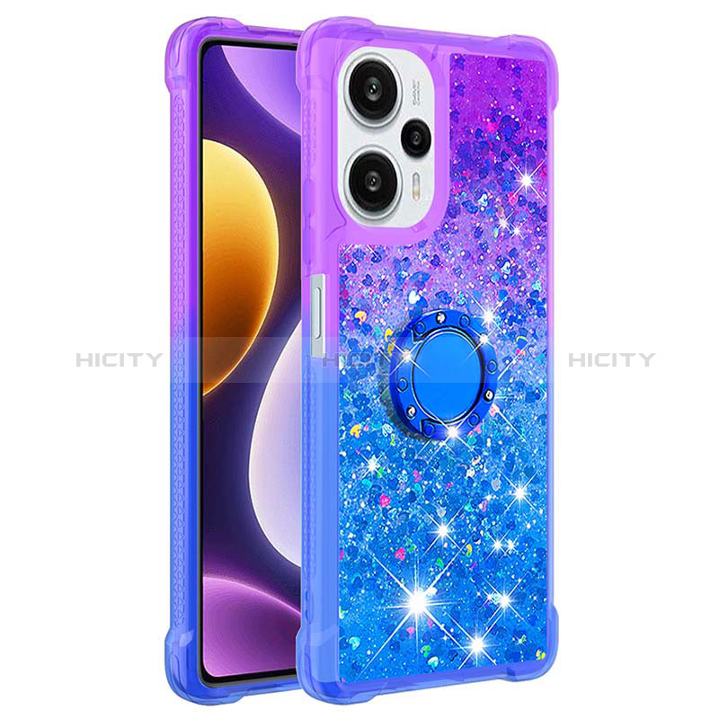 Custodia Silicone Cover Morbida Bling-Bling con Anello Supporto YB2 per Xiaomi Poco F5 5G