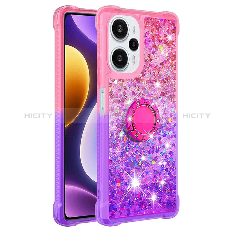 Custodia Silicone Cover Morbida Bling-Bling con Anello Supporto YB2 per Xiaomi Poco F5 5G