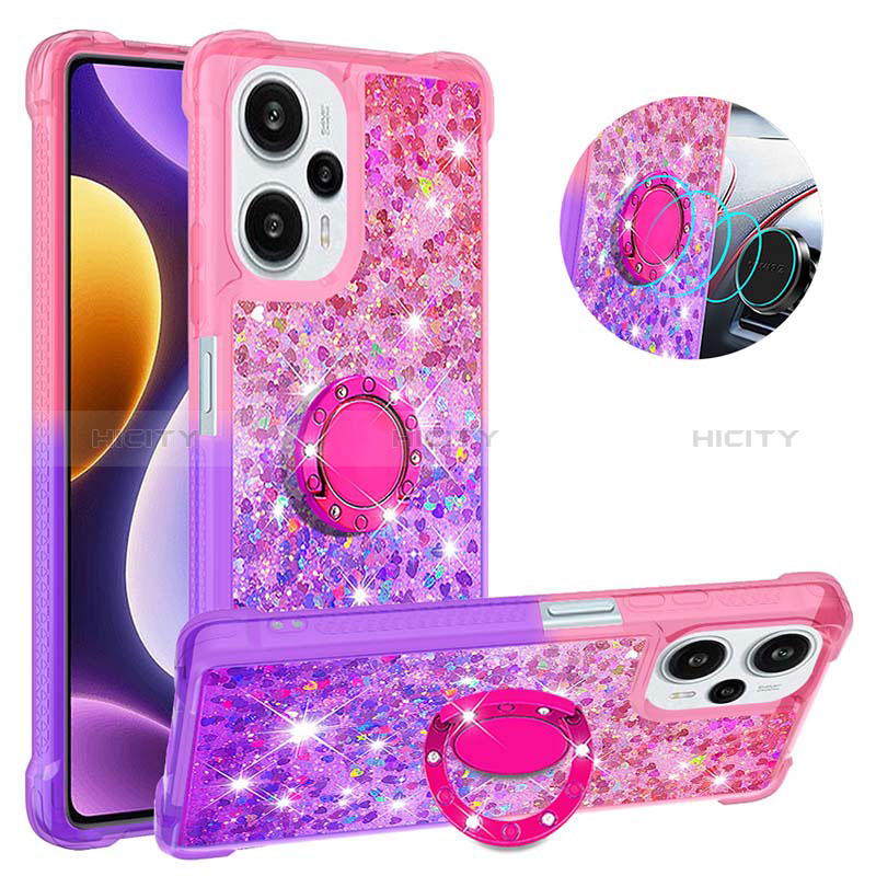 Custodia Silicone Cover Morbida Bling-Bling con Anello Supporto YB2 per Xiaomi Poco F5 5G