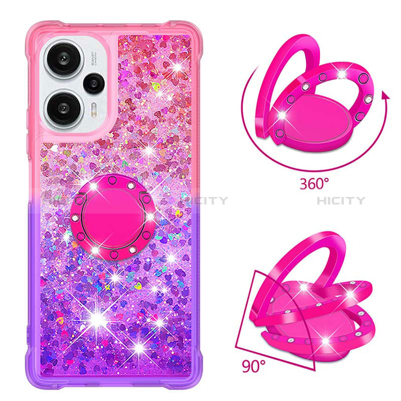 Custodia Silicone Cover Morbida Bling-Bling con Anello Supporto YB2 per Xiaomi Poco F5 5G