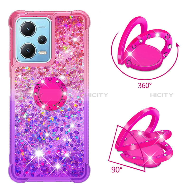 Custodia Silicone Cover Morbida Bling-Bling con Anello Supporto YB2 per Xiaomi Redmi Note 12 5G