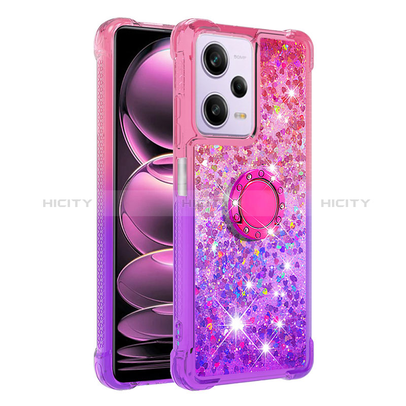 Custodia Silicone Cover Morbida Bling-Bling con Anello Supporto YB2 per Xiaomi Redmi Note 12 Pro 5G