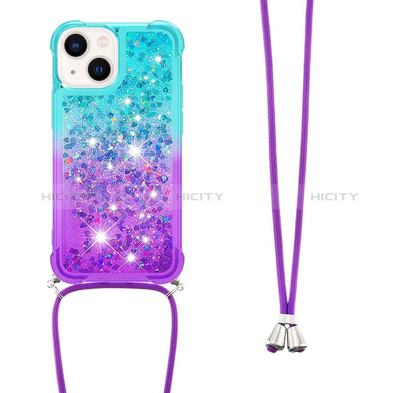 Custodia Silicone Cover Morbida Bling-Bling con Cinghia Cordino Mano S01 per Apple iPhone 14