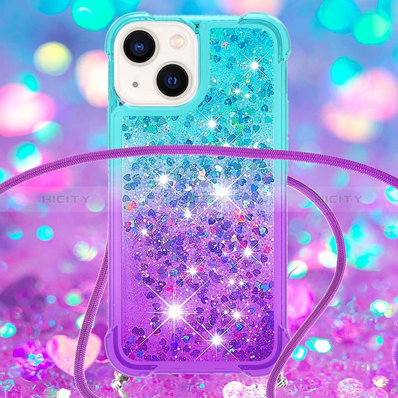 Custodia Silicone Cover Morbida Bling-Bling con Cinghia Cordino Mano S01 per Apple iPhone 14 Plus