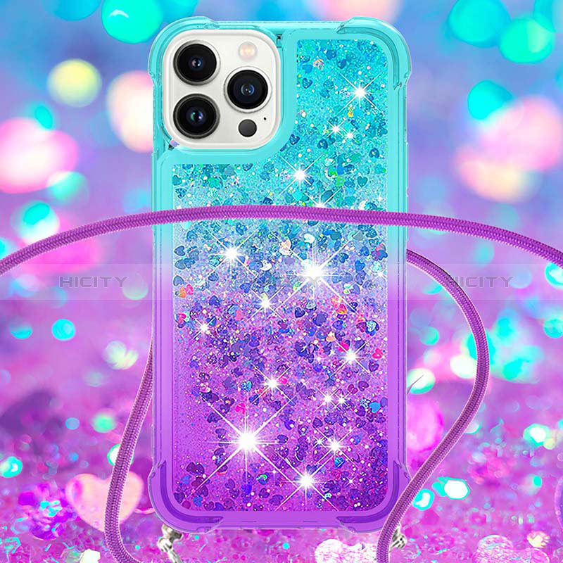 Custodia Silicone Cover Morbida Bling-Bling con Cinghia Cordino Mano S01 per Apple iPhone 15 Pro Max