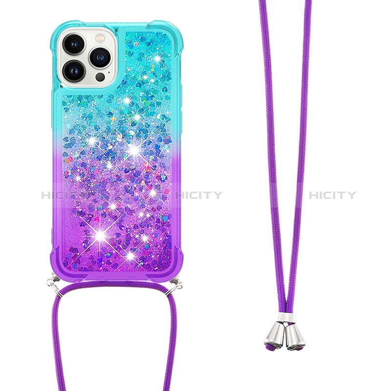 Custodia Silicone Cover Morbida Bling-Bling con Cinghia Cordino Mano S01 per Apple iPhone 16 Pro