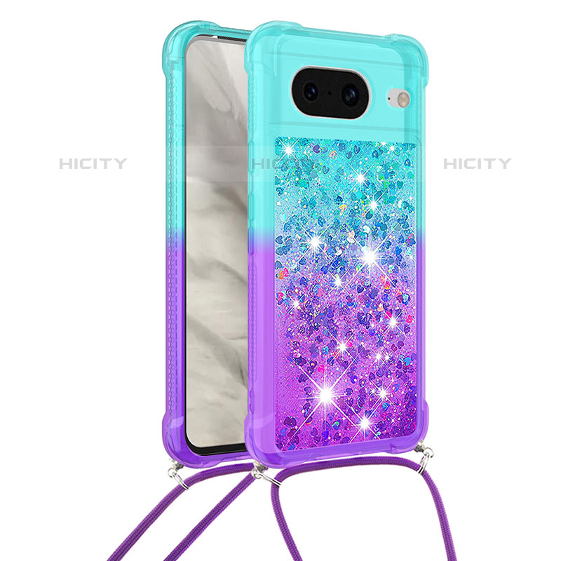 Custodia Silicone Cover Morbida Bling-Bling con Cinghia Cordino Mano S01 per Google Pixel 8 5G