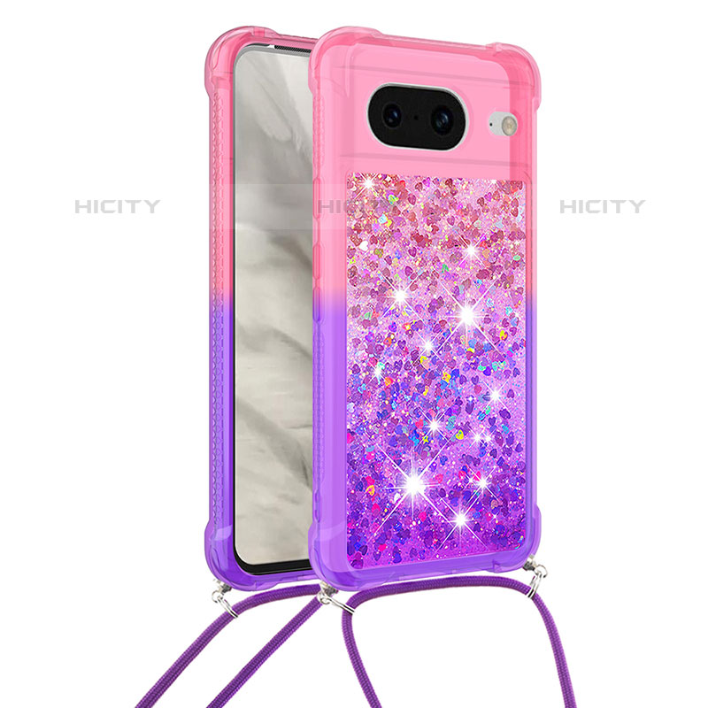 Custodia Silicone Cover Morbida Bling-Bling con Cinghia Cordino Mano S01 per Google Pixel 8 5G