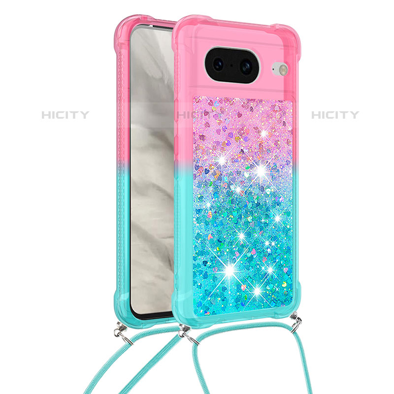 Custodia Silicone Cover Morbida Bling-Bling con Cinghia Cordino Mano S01 per Google Pixel 8 5G