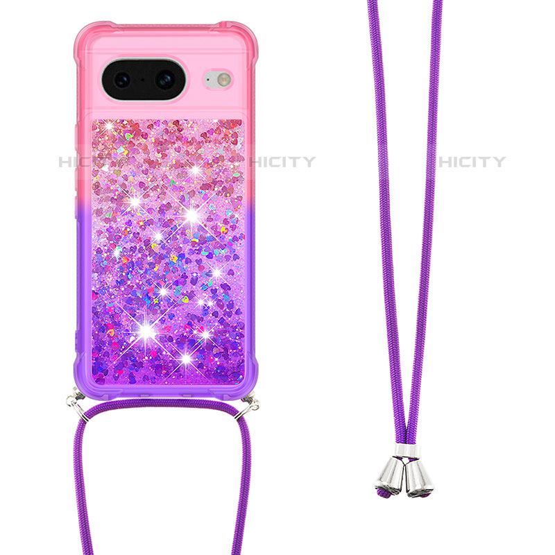 Custodia Silicone Cover Morbida Bling-Bling con Cinghia Cordino Mano S01 per Google Pixel 8 5G