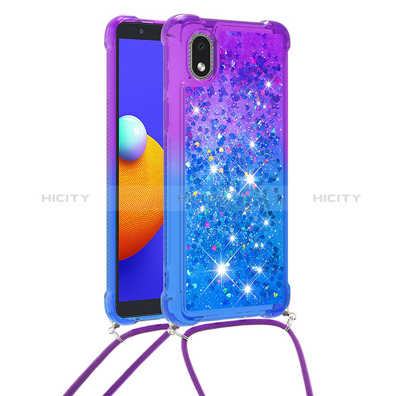 Custodia Silicone Cover Morbida Bling-Bling con Cinghia Cordino Mano S01 per Samsung Galaxy A01 Core Viola