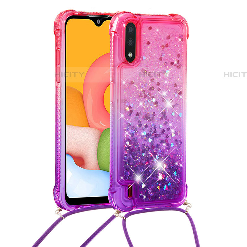 Custodia Silicone Cover Morbida Bling-Bling con Cinghia Cordino Mano S01 per Samsung Galaxy A01 SM-A015