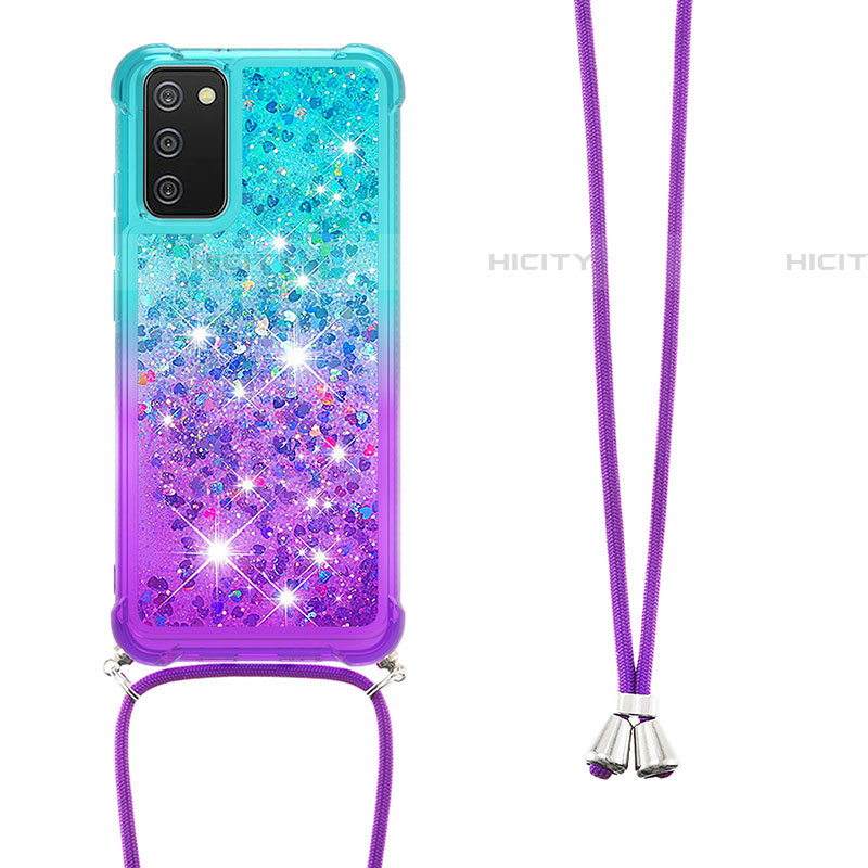 Custodia Silicone Cover Morbida Bling-Bling con Cinghia Cordino Mano S01 per Samsung Galaxy A03s