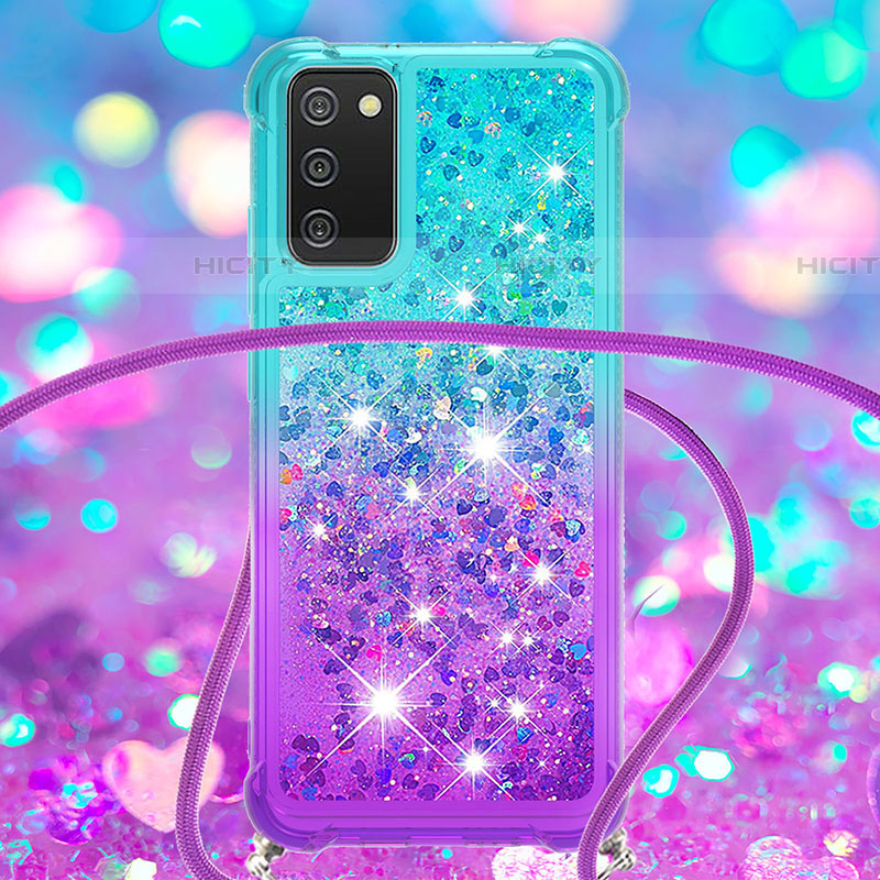 Custodia Silicone Cover Morbida Bling-Bling con Cinghia Cordino Mano S01 per Samsung Galaxy A03s