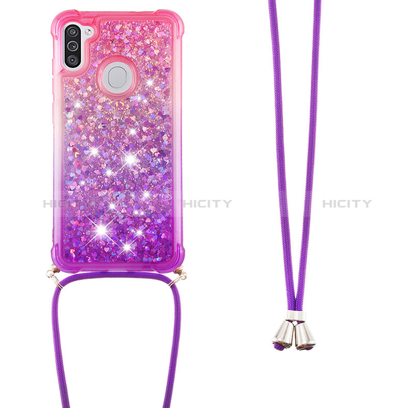 Custodia Silicone Cover Morbida Bling-Bling con Cinghia Cordino Mano S01 per Samsung Galaxy A11