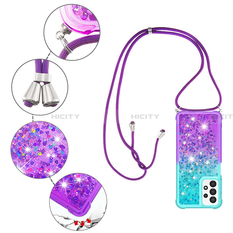 Custodia Silicone Cover Morbida Bling-Bling con Cinghia Cordino Mano S01 per Samsung Galaxy A13 4G