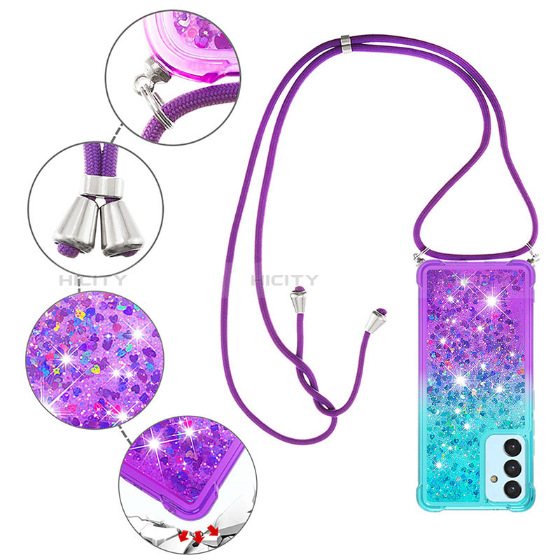 Custodia Silicone Cover Morbida Bling-Bling con Cinghia Cordino Mano S01 per Samsung Galaxy A15 4G