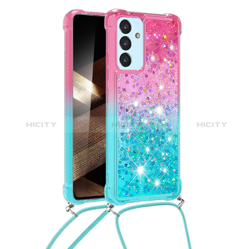 Custodia Silicone Cover Morbida Bling-Bling con Cinghia Cordino Mano S01 per Samsung Galaxy A15 4G Rosa
