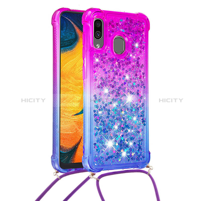 Custodia Silicone Cover Morbida Bling-Bling con Cinghia Cordino Mano S01 per Samsung Galaxy A20 Viola