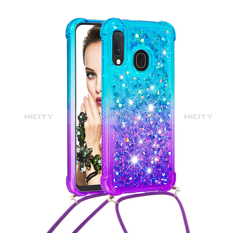 Custodia Silicone Cover Morbida Bling-Bling con Cinghia Cordino Mano S01 per Samsung Galaxy A20e