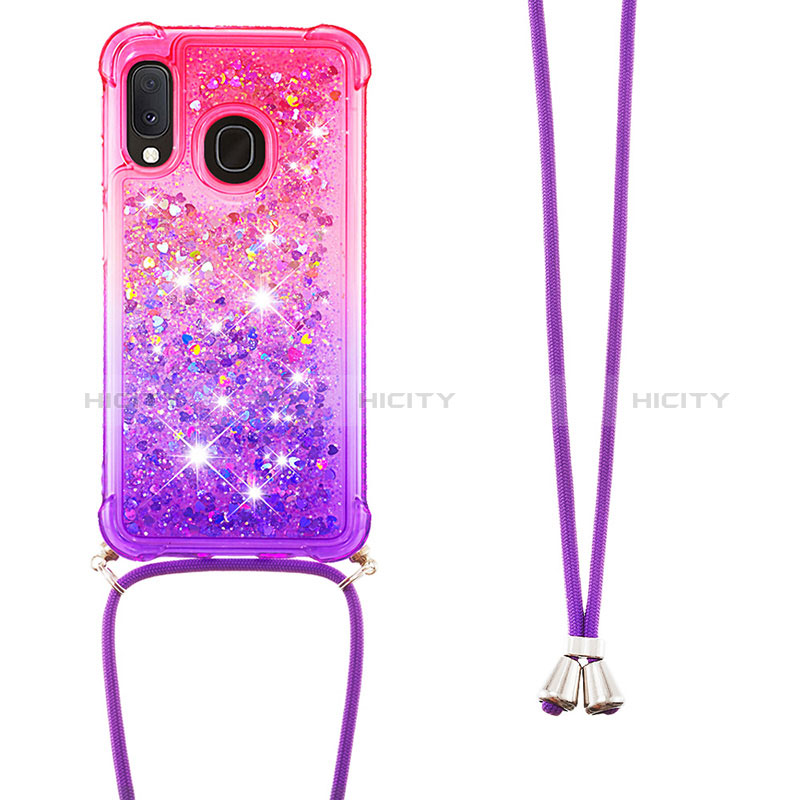 Custodia Silicone Cover Morbida Bling-Bling con Cinghia Cordino Mano S01 per Samsung Galaxy A20e