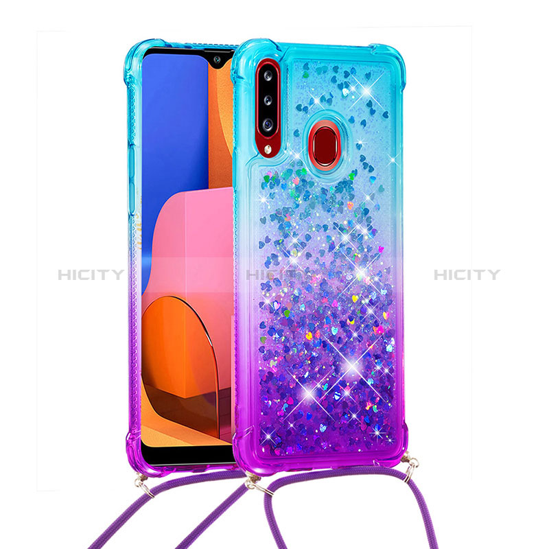 Custodia Silicone Cover Morbida Bling-Bling con Cinghia Cordino Mano S01 per Samsung Galaxy A20s