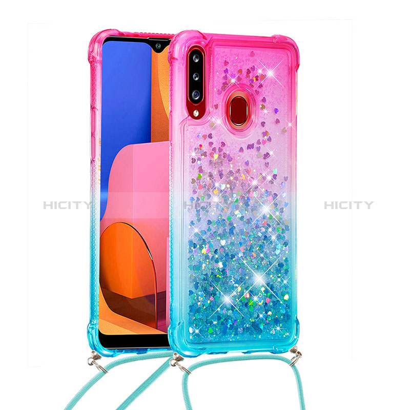 Custodia Silicone Cover Morbida Bling-Bling con Cinghia Cordino Mano S01 per Samsung Galaxy A20s