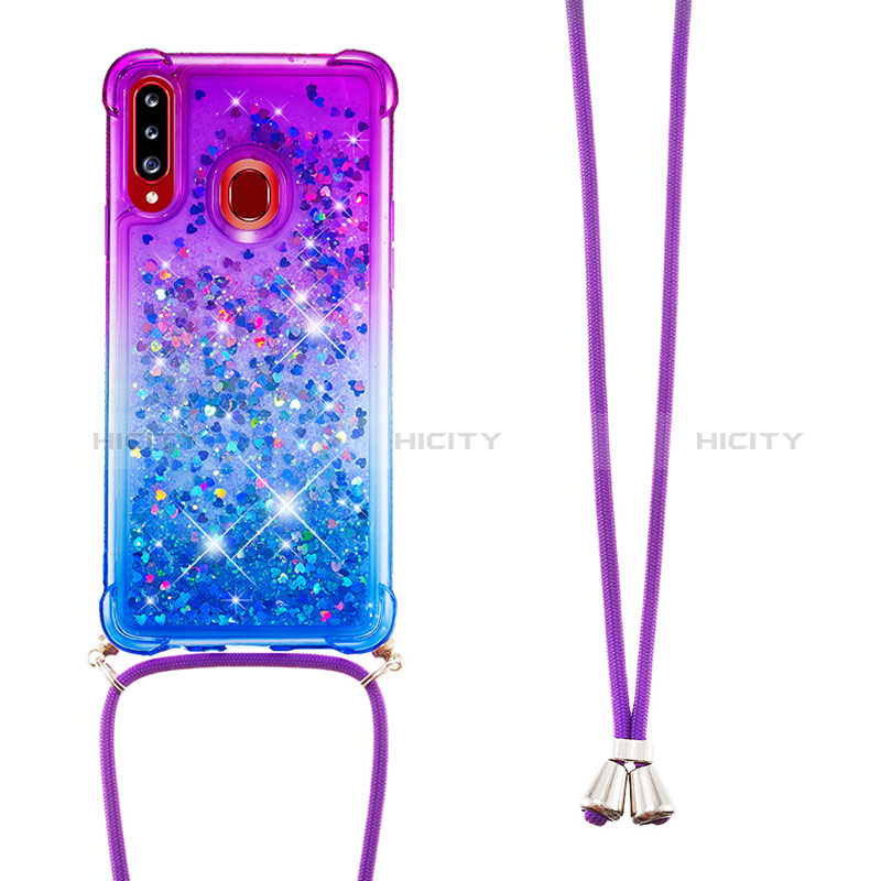 Custodia Silicone Cover Morbida Bling-Bling con Cinghia Cordino Mano S01 per Samsung Galaxy A20s