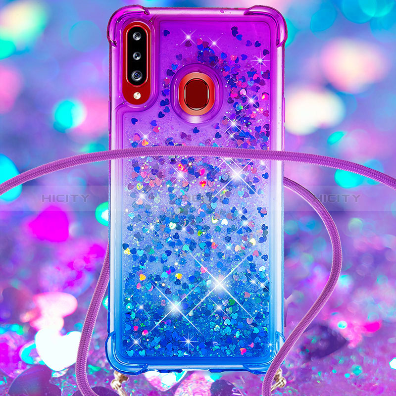 Custodia Silicone Cover Morbida Bling-Bling con Cinghia Cordino Mano S01 per Samsung Galaxy A20s