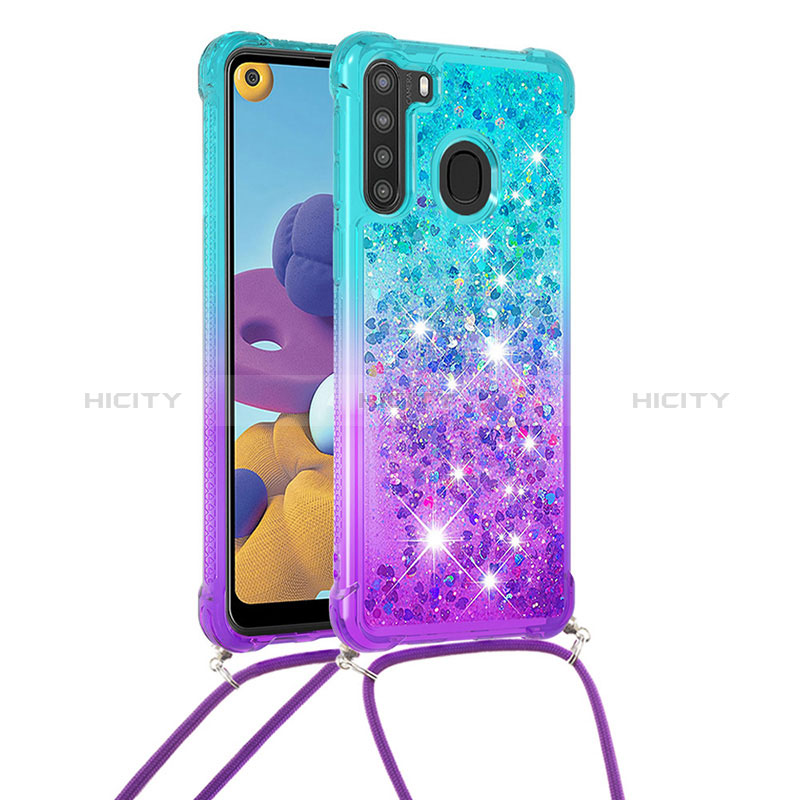 Custodia Silicone Cover Morbida Bling-Bling con Cinghia Cordino Mano S01 per Samsung Galaxy A21